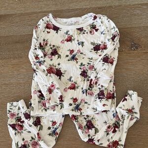 Posh Peanut Floral Kids Pajama Set - Red and Pink on White
